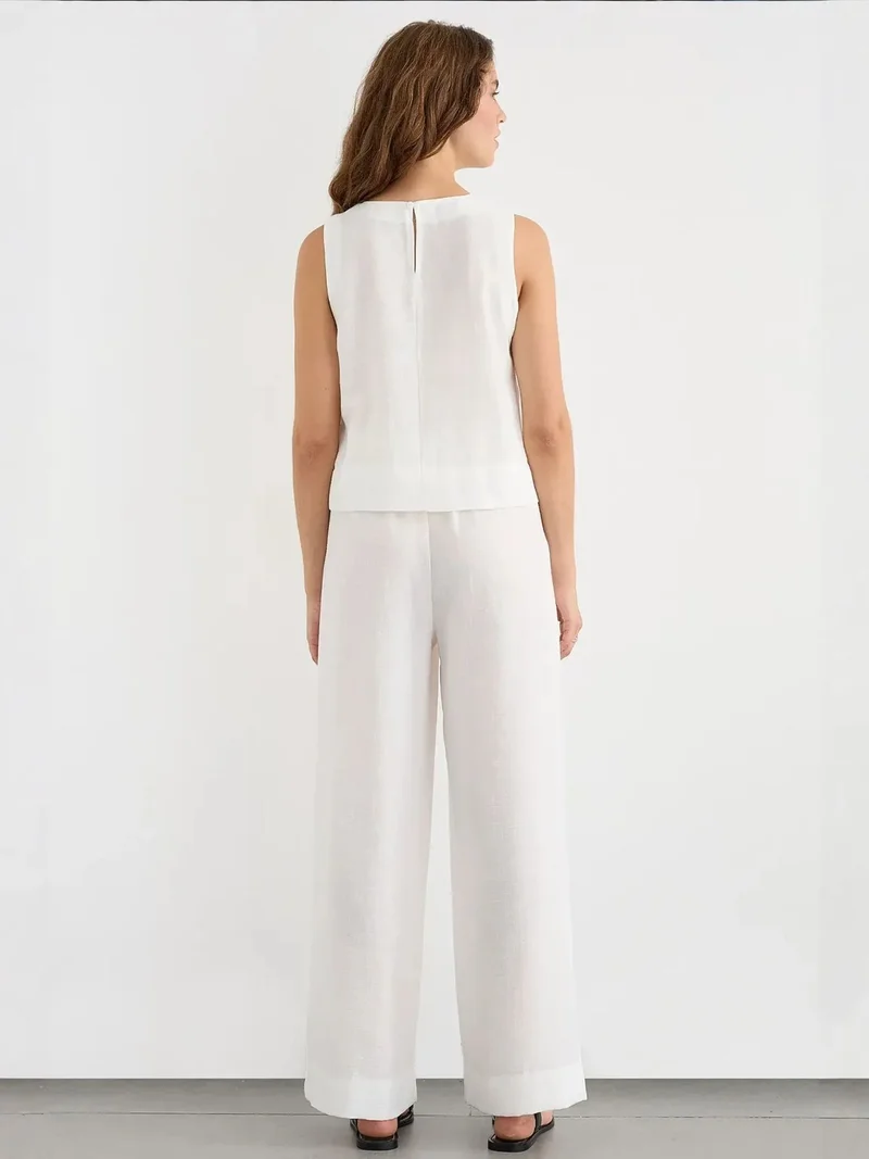 HICCUP White Linen Feel Blouse & Elastic Waist Pants Two-Piece Coord Set for Women | Best Price UAE