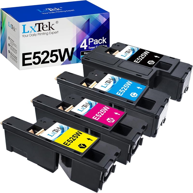 خرطوشة حبر معاد تصنيعها من بديلة لـ Dell E525W E525 للاستخدام مع طابعة E525W Color Laser Printer، عبوة من 4 قطع (593-BBJX 593-BBJU 593-BBJV 593-BBJW) - Image 1