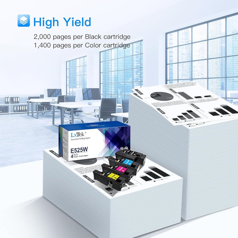 خرطوشة حبر معاد تصنيعها من بديلة لـ Dell E525W E525 للاستخدام مع طابعة E525W Color Laser Printer، عبوة من 4 قطع (593-BBJX 593-BBJU 593-BBJV 593-BBJW) - Image 3