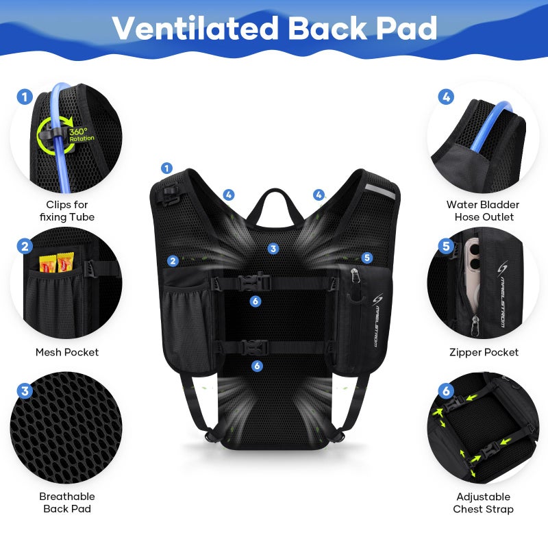 Maelstrom Hydration Backpack, Hiking Backpack with 2L Water Bladder, Running Hydration Vest for Cycling Hiking Rave for Men Women (Black) - Image 3