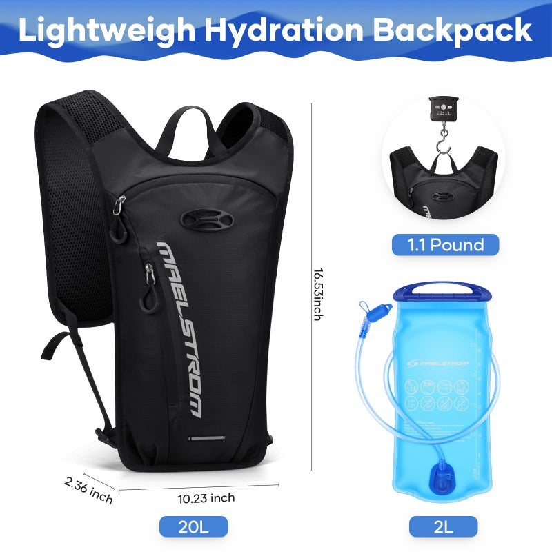 Maelstrom Hydration Backpack, Hiking Backpack with 2L Water Bladder, Running Hydration Vest for Cycling Hiking Rave for Men Women (Black) - Image 4