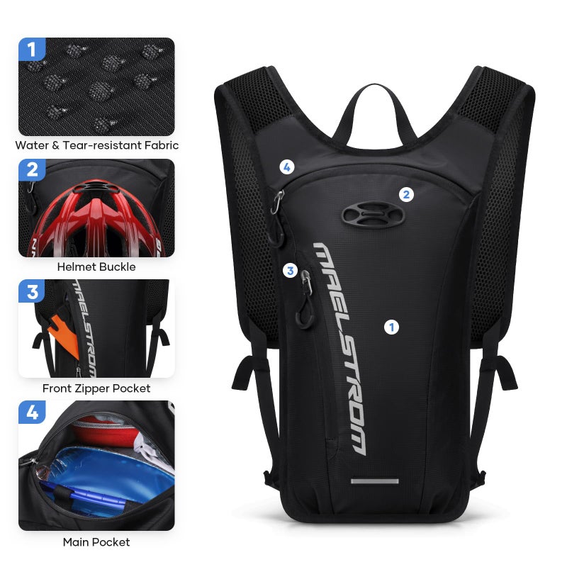 Maelstrom Hydration Backpack, Hiking Backpack with 2L Water Bladder, Running Hydration Vest for Cycling Hiking Rave for Men Women (Black) - Image 2
