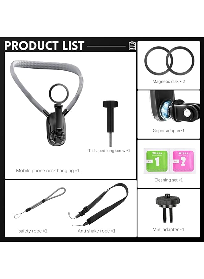 HASTHIP Magnetic Neck Holder, Hanging Neck Cell Phone Holder, With Multi-Angle Adjustment Hands Free Neck Mount Compatible, With Gopro Dji Insta 360 Iphone Android, For Recording Pov Video Vlog - Image 4