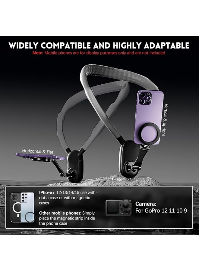 HASTHIP Magnetic Neck Holder, Hanging Neck Cell Phone Holder, With Multi-Angle Adjustment Hands Free Neck Mount Compatible, With Gopro Dji Insta 360 Iphone Android, For Recording Pov Video Vlog - Image 2