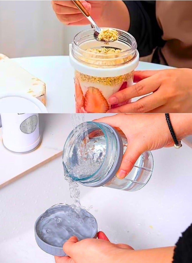 Chase Up 4_Packs Overnight Oats Jars with Lids & Spoons– Reusable Glass Food Containers with Measurement Marks Large Capacity Airtight Jars for Milk, Cereal, Fruit, Oatmeal (Pack of 4) - Image 2