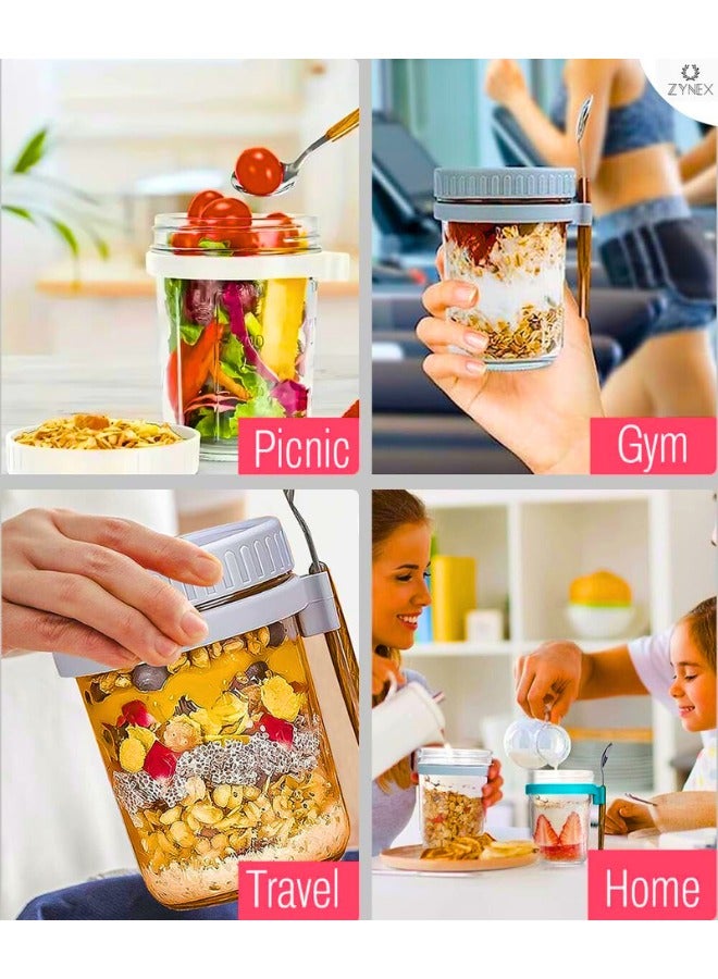 Chase Up 4_Packs Overnight Oats Jars with Lids & Spoons– Reusable Glass Food Containers with Measurement Marks Large Capacity Airtight Jars for Milk, Cereal, Fruit, Oatmeal (Pack of 4) - Image 3