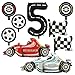 YiYou Number 5 Race Car Balloons 43 Inch Race Car Party Decorations Wheel Tire Balloon Black and White Checkered Foil Balloons for Boys 5th Birthday Party Decoration Pack of 9 - Image 2