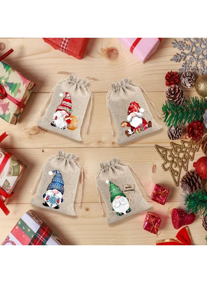 12 قطع من أكياس الهدايا الكتانية لعيد الميلاد - تصاميم عشوائية لأكياس التخزين الاحتفالية - Image 4