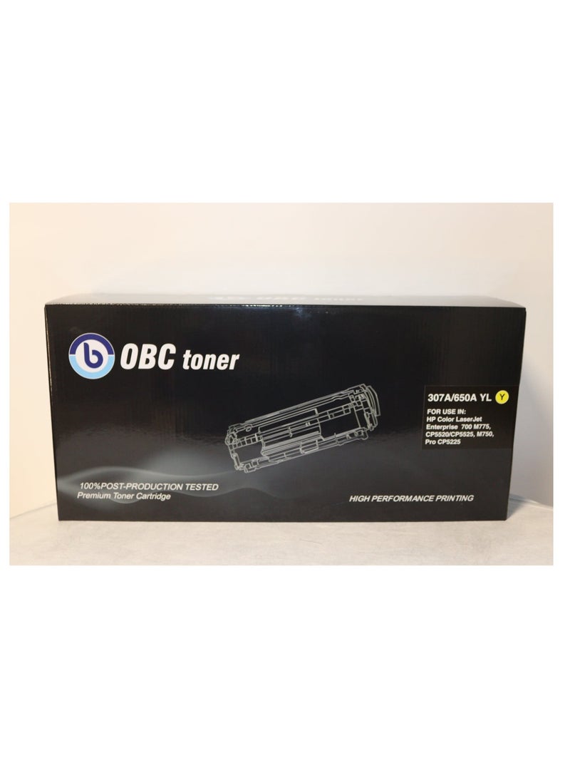 OBC Compatible Yellow Laser Toner Cartridge Replacement for HP 307A/650A. Prints up to 7300 pages in crisp color and professional quality. - Image 1