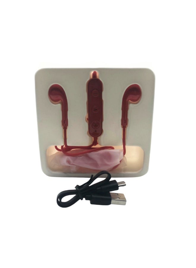 Red Wireless Bluetooth Earbuds with Charging Case, Stereo In-Ear Headset with Built-in Mic & Deep Bass, IPX4 Waterproof for Sports Running/Workout, Micro-USB Charging - Image 2