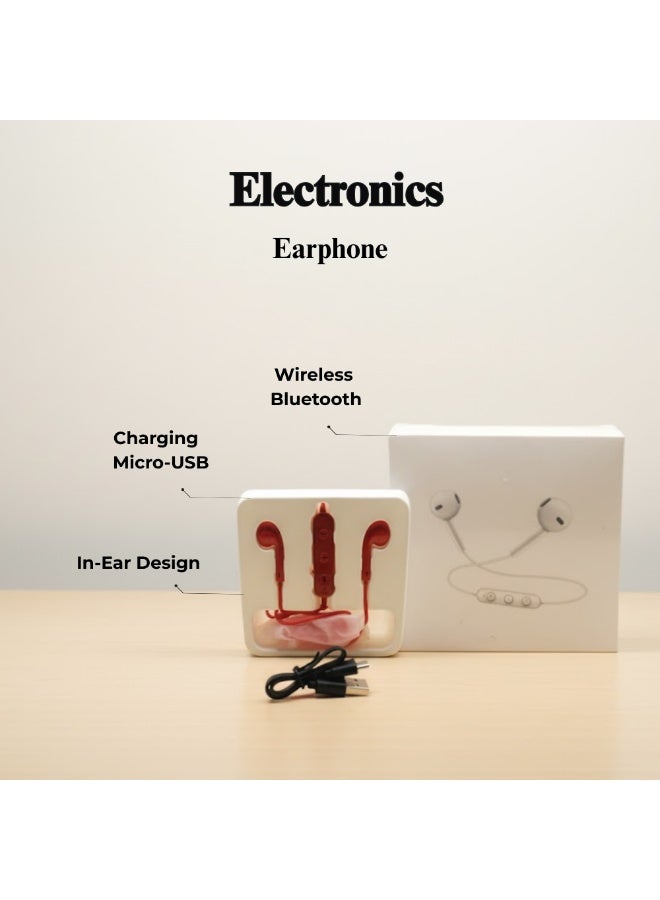 Red Wireless Bluetooth Earbuds with Charging Case, Stereo In-Ear Headset with Built-in Mic & Deep Bass, IPX4 Waterproof for Sports Running/Workout, Micro-USB Charging - Image 1