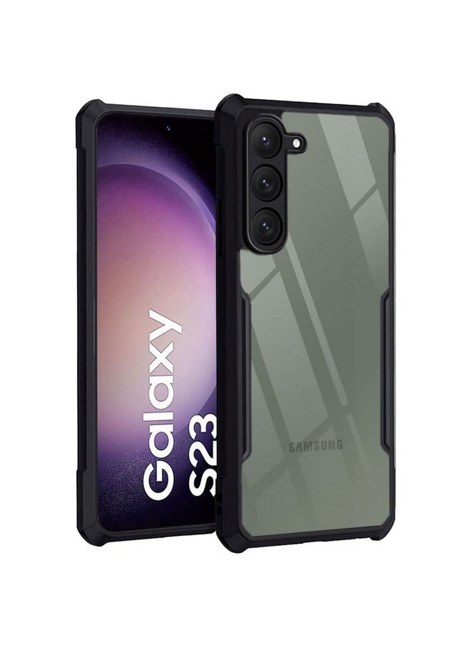 ذا جيفت كارت جراب خلفي شفاف مقاوم للصدمات من TheGiftKart لهاتف Samsung Galaxy S23 5G | حماية 360 درجة | تصميم واقي | جراب خلفي شفاف لهاتف Samsung S23 5G (PC | مصد أسود)  - Image 1