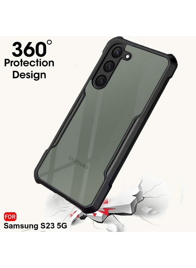 ذا جيفت كارت جراب خلفي شفاف مقاوم للصدمات من TheGiftKart لهاتف Samsung Galaxy S23 5G | حماية 360 درجة | تصميم واقي | جراب خلفي شفاف لهاتف Samsung S23 5G (PC | مصد أسود)  - Image 3