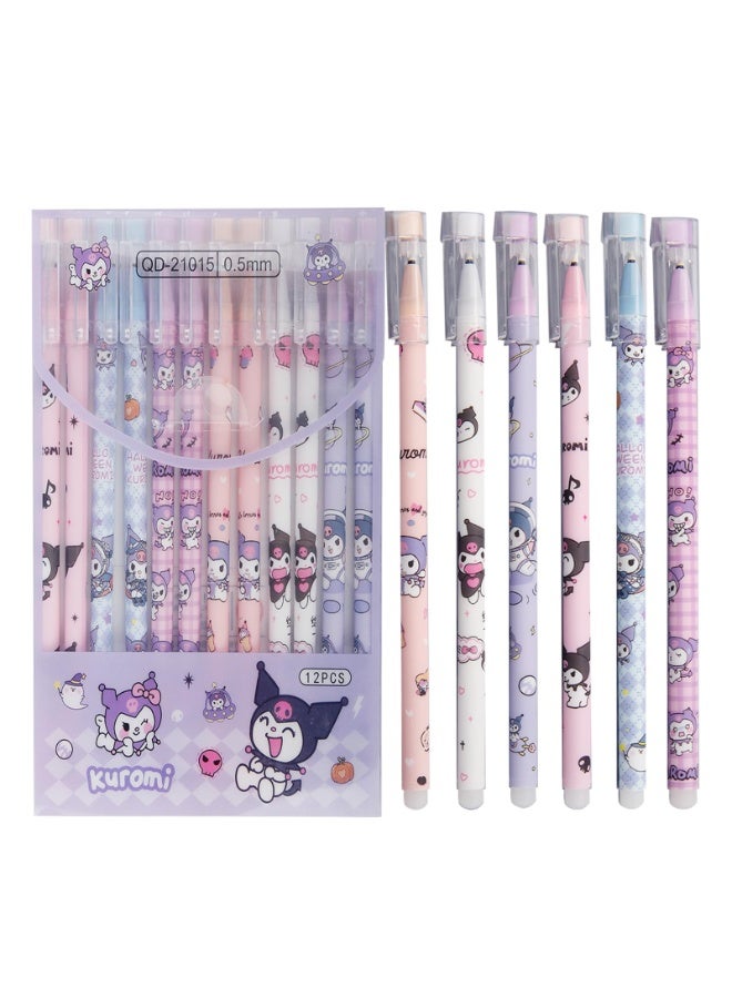 NajmStyle Cartoon Erasable Gel Pens, 12 Pcs Black 0.5mm Roller Ball Cute Erasable Gel Ink Pen - Image 1