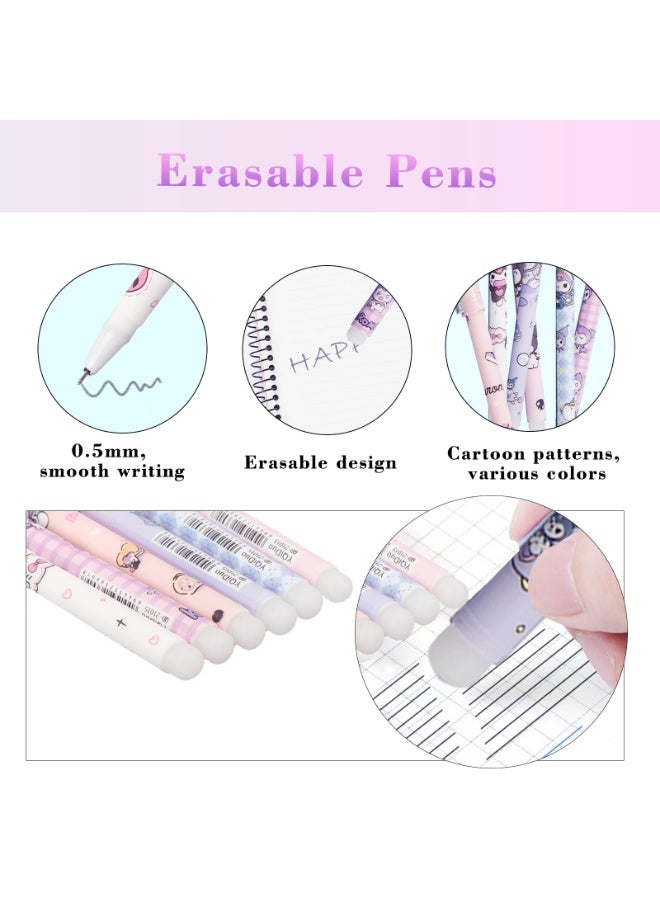 NajmStyle Cartoon Erasable Gel Pens, 12 Pcs Black 0.5mm Roller Ball Cute Erasable Gel Ink Pen - Image 3