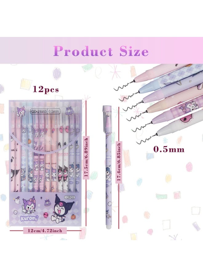 NajmStyle Cartoon Erasable Gel Pens, 12 Pcs Black 0.5mm Roller Ball Cute Erasable Gel Ink Pen - Image 2