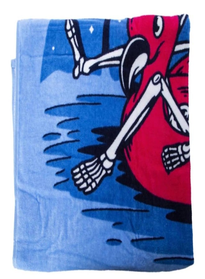 High Five Skeleton on Flamingo Pool Float Beach Towel 30in x 60in, Large, Blue - Image 3