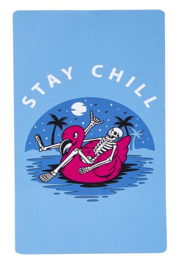 High Five Skeleton on Flamingo Pool Float Beach Towel 30in x 60in, Large, Blue - Image 1