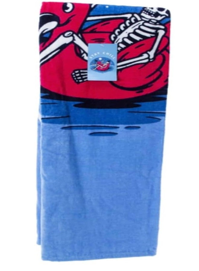 High Five Skeleton on Flamingo Pool Float Beach Towel 30in x 60in, Large, Blue - Image 4