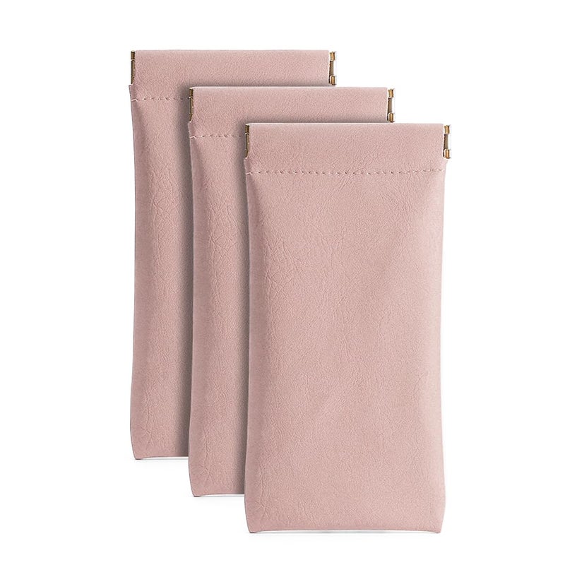 Ldirect 3 Pack Leather Eyeglasses Cases PU Soft Sunglasses Pouch Squeeze Top Portable Glasses Cases for Men Women Pink Pink Pink