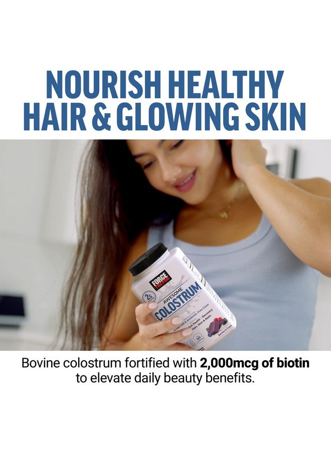 FORCE FACTOR Awesome Colostrum, Support Gut & Immune Health, Recovery, Hair, Skin & Nails, Bovine Colostrum Supplement with Biotin, Grass-Fed, Antibiotic-Free, Berries & Cream, 60 Soft Chews - Image 4