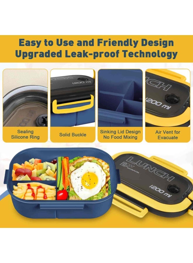 Anmi Large 1200ML Lunch Box, Double Layer Bento Box with Cutlery | Leak-Proof BPA-Free Food Container | Microwave & Dishwasher Safe | for Office, School, Picnic | Men & Women (Blue) - Image 2