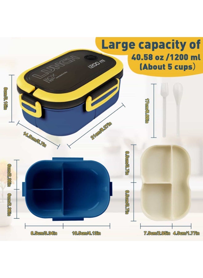 Anmi Large 1200ML Lunch Box, Double Layer Bento Box with Cutlery | Leak-Proof BPA-Free Food Container | Microwave & Dishwasher Safe | for Office, School, Picnic | Men & Women (Blue) - Image 4