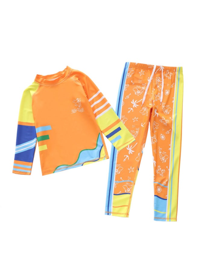 Loquat Children's Swimwear Boys' One-piece Long-sleeved Trousers 2-piece Surfing Swimwear Small, Medium And Large Boys' Swimwear-Color:P2418-28MZ Ocean Concert- - Image 1