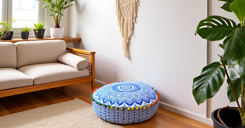 CRAFT KALA 16" Round Large Hippie Mandala Meditation Floor Ottoman Pillow Cushion Pouf Cover Square Poufs Bohemian Circle Floor Cushion Case Outdoor Fireplace Yoga Living Room Decor Cover Blue Ombre - Image 3