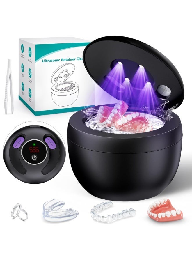 Upgraded Ultrasonic Retainer Cleaner Machine, 45kHz Ultrasonic Dentures Cleaner for Night Guards, Braces, Aligner, Toothbrush, Jewelry and More, 200ML Capacity, Black1 - Image 1