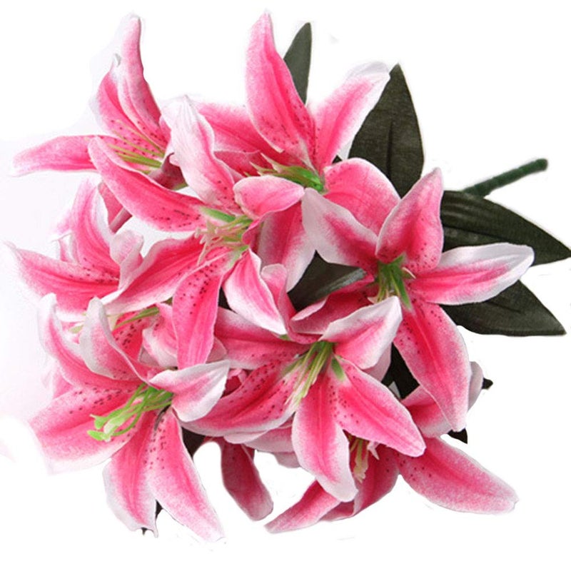 Artfen Artificial Lily 10 Heads Fake Lily Artificial Flower Wedding Party Decor Bouquet Home Hotel Office Garden Craft Art Decor Rose Red - Image 1