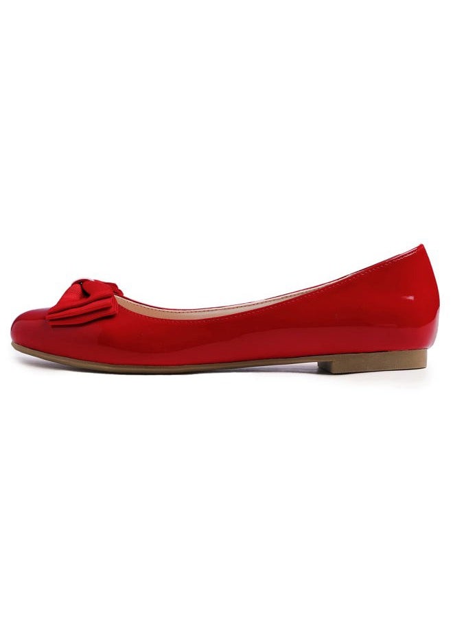 FEVERSOLE Women's Round Toe Cute Bow Trim Ballet Flats, Red Patent Bow, 40 EU - Image 4