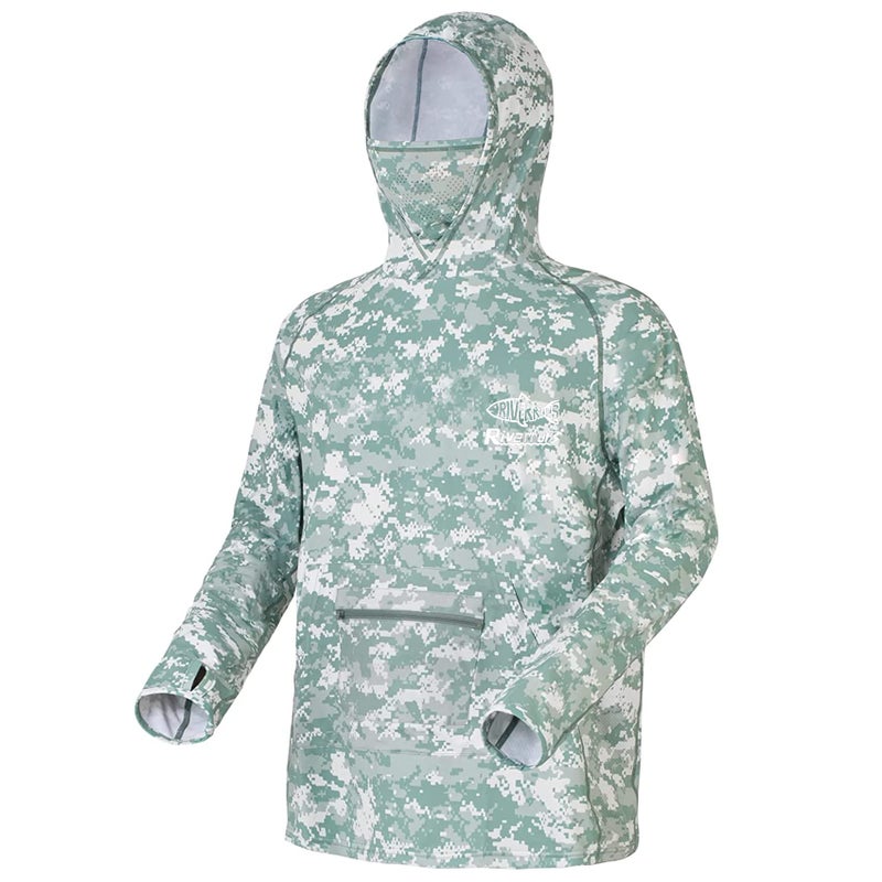 Riverruns UPF 50+ Sun Hooded Fishing Shirt, Long Sleeves for Men ( Digital CamoGreen,M) - Image 5