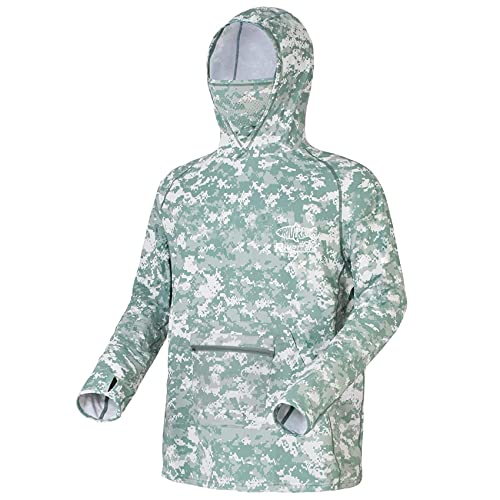 Riverruns UPF 50+ Sun Hooded Fishing Shirt, Long Sleeves for Men ( Digital CamoGreen,M) - Image 1