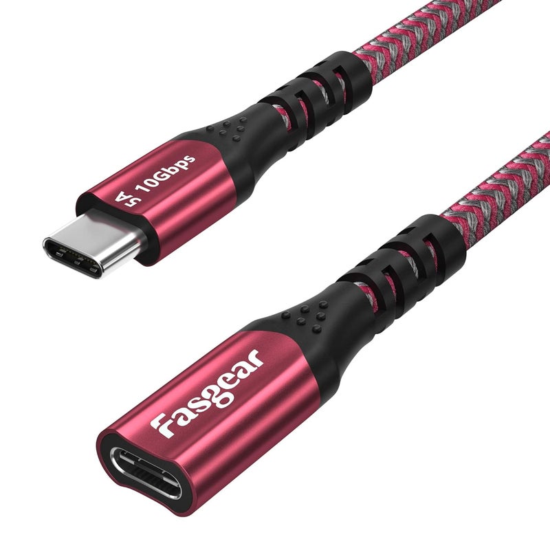 فاسجير كابل تمديد USB C من 10 جيجابت في الثانية USB 3.1 الجيل 2 من النوع C ذكر إلى أنثى يدعم إخراج فيديو وصوت بدقة 4K متوافق مع منفذ Thunderbolt 3 وMacBook Pro وDell XPS وSwitch وUSB-C Hub (1.8 متر، أحمر) - Image 1