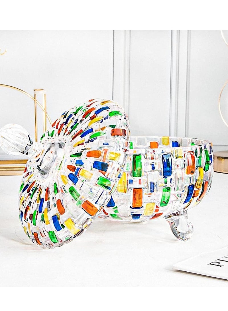 Excefore Crystal Candy Jar with Lid, Colorful Crystal Candy Box, Elegant-Hand Painted Jewelry Box, Canister Jar for Cotton Swab Glass Jar Decor for Bathroom, Pantry, Living Room, Kitchen (Colorful)  - Image 4
