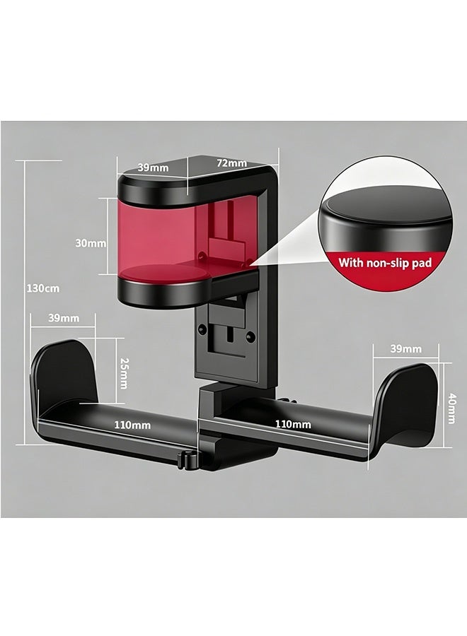 MXN 2 in 1 Dual Headphone Stand Holder with Adjustable Clamp & Cable Clip Organizer 360 Degree Rotating Headphone Hanger - Headset Mount Under Desk Earphone Clamp for Desk PC Gaming Setup (Black) - Image 2