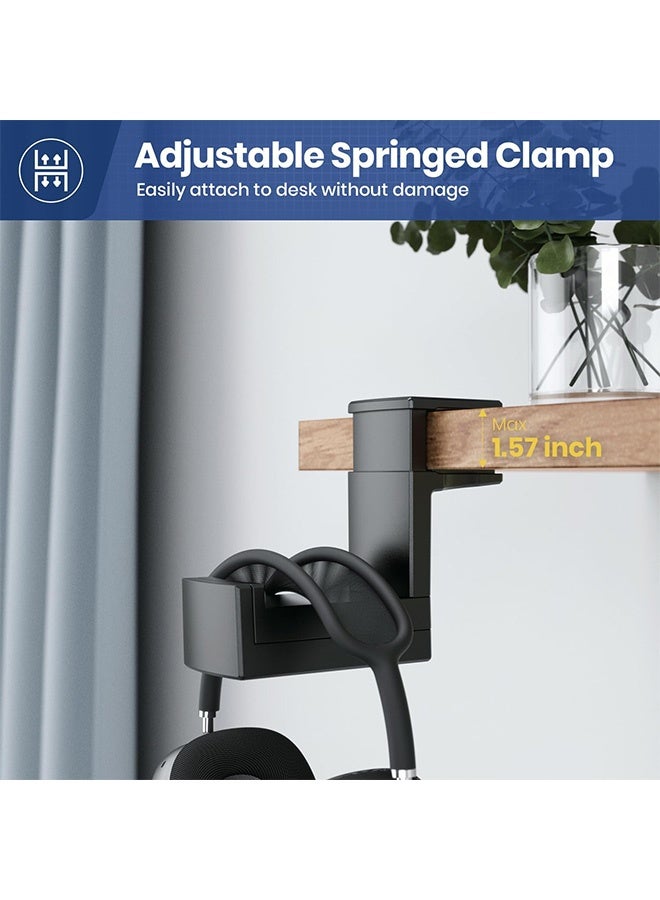MXN 2 in 1 Dual Headphone Stand Holder with Adjustable Clamp & Cable Clip Organizer 360 Degree Rotating Headphone Hanger - Headset Mount Under Desk Earphone Clamp for Desk PC Gaming Setup (Black) - Image 4