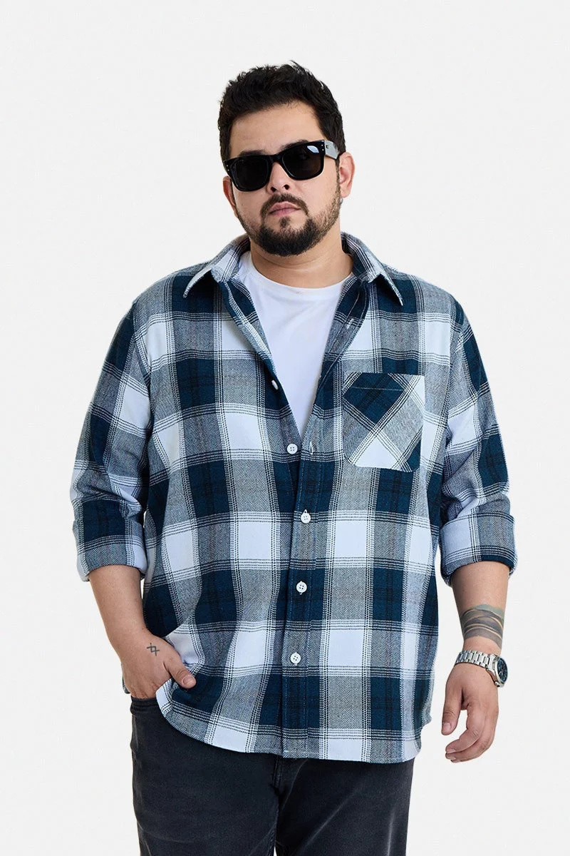 SNITCH Teal Checkered Long Sleeve Regular Fit Plus Size Shirt