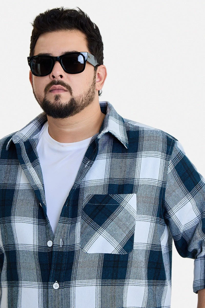 SNITCH Teal Checkered Long Sleeve Regular Fit Plus Size Shirt