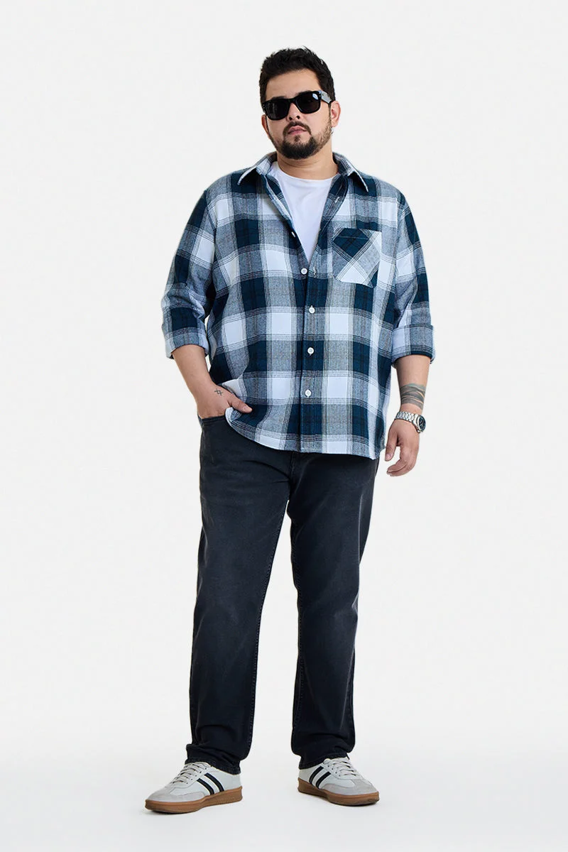 SNITCH Teal Checkered Long Sleeve Regular Fit Plus Size Shirt