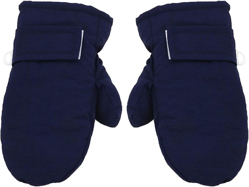 Winter Fleece Lined Mittens For Baby Boys And Girls Navy Blue Solid Color - Image 1