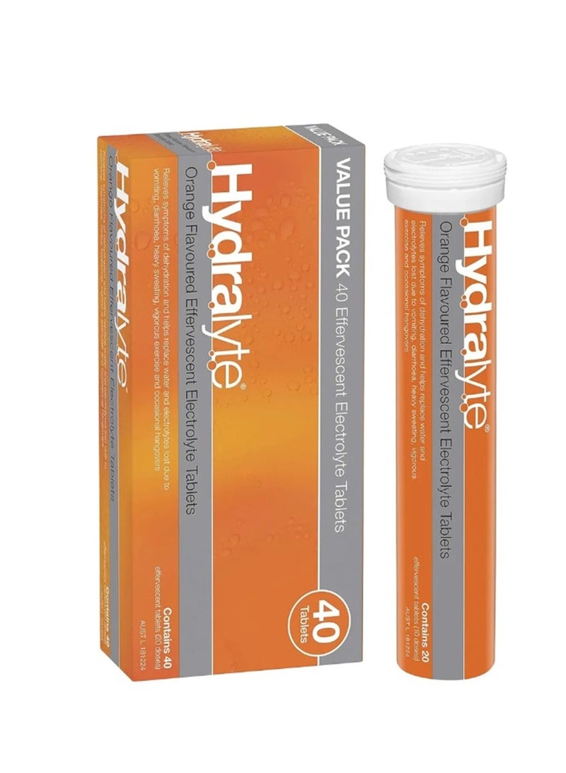 Hydralyte Twin Pack Effervescent Electrolyte Tablet - Orange - 40 Tablets - Image 1