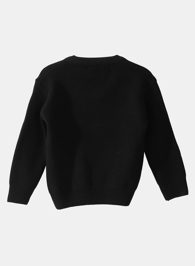 Andora V-Neck Knitted Plain Black Pullover_Black - Image 2