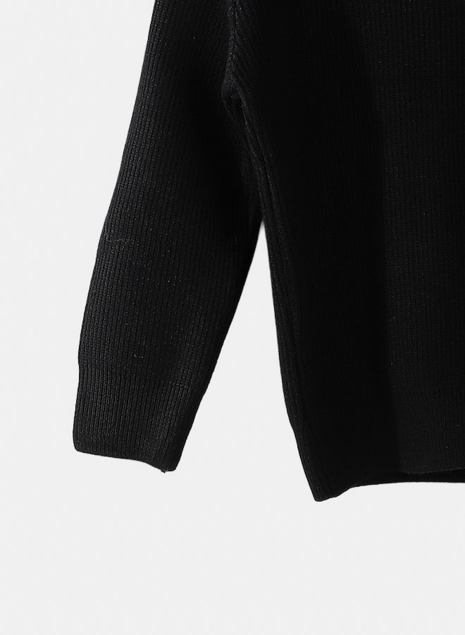 Andora V-Neck Knitted Plain Black Pullover_Black - Image 3
