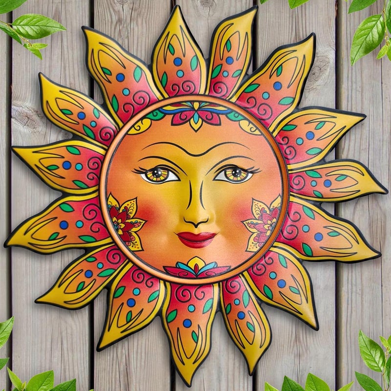 Daogtc Metal Sun Wall Decor - Sun Flower Wall Art Decoration,Hanging Decoration for Home Garden Farmhouse Yard Patio Fence Living Room Bedroom - Image 1