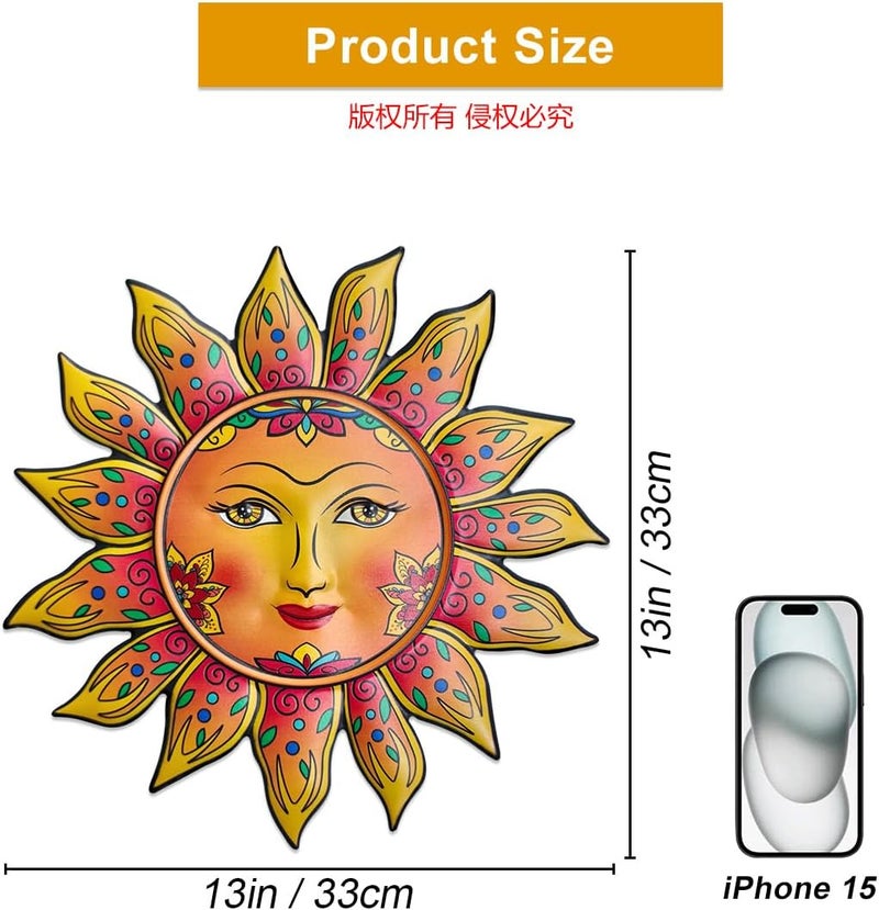 Daogtc Metal Sun Wall Decor - Sun Flower Wall Art Decoration,Hanging Decoration for Home Garden Farmhouse Yard Patio Fence Living Room Bedroom - Image 3