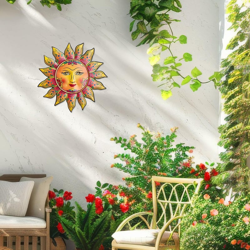 Daogtc Metal Sun Wall Decor - Sun Flower Wall Art Decoration,Hanging Decoration for Home Garden Farmhouse Yard Patio Fence Living Room Bedroom - Image 2