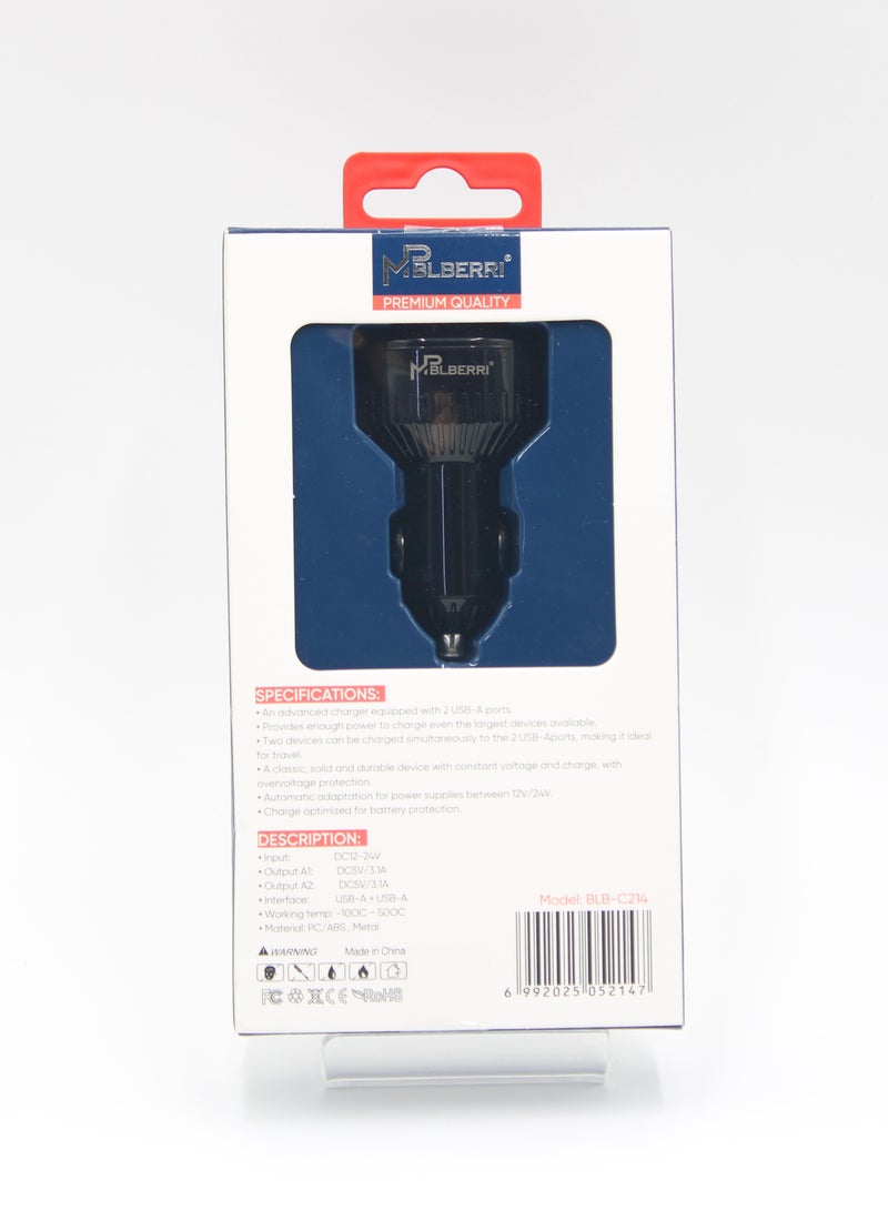 MPBLBERRI Premium Quality Dual USB Fast Car Charger - 3.1A Output (BLB-C214) - Image 5