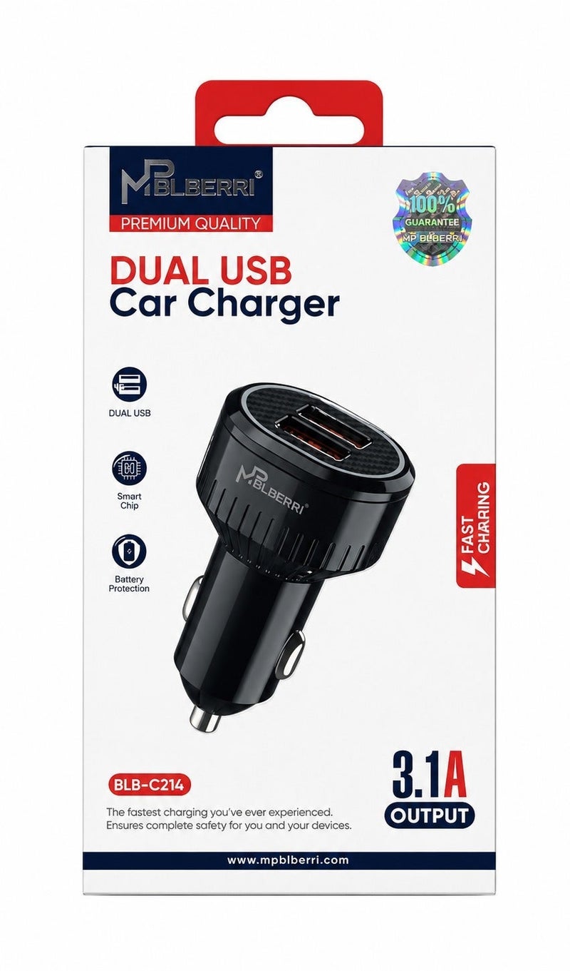 MPBLBERRI Premium Quality Dual USB Fast Car Charger - 3.1A Output (BLB-C214) - Image 2